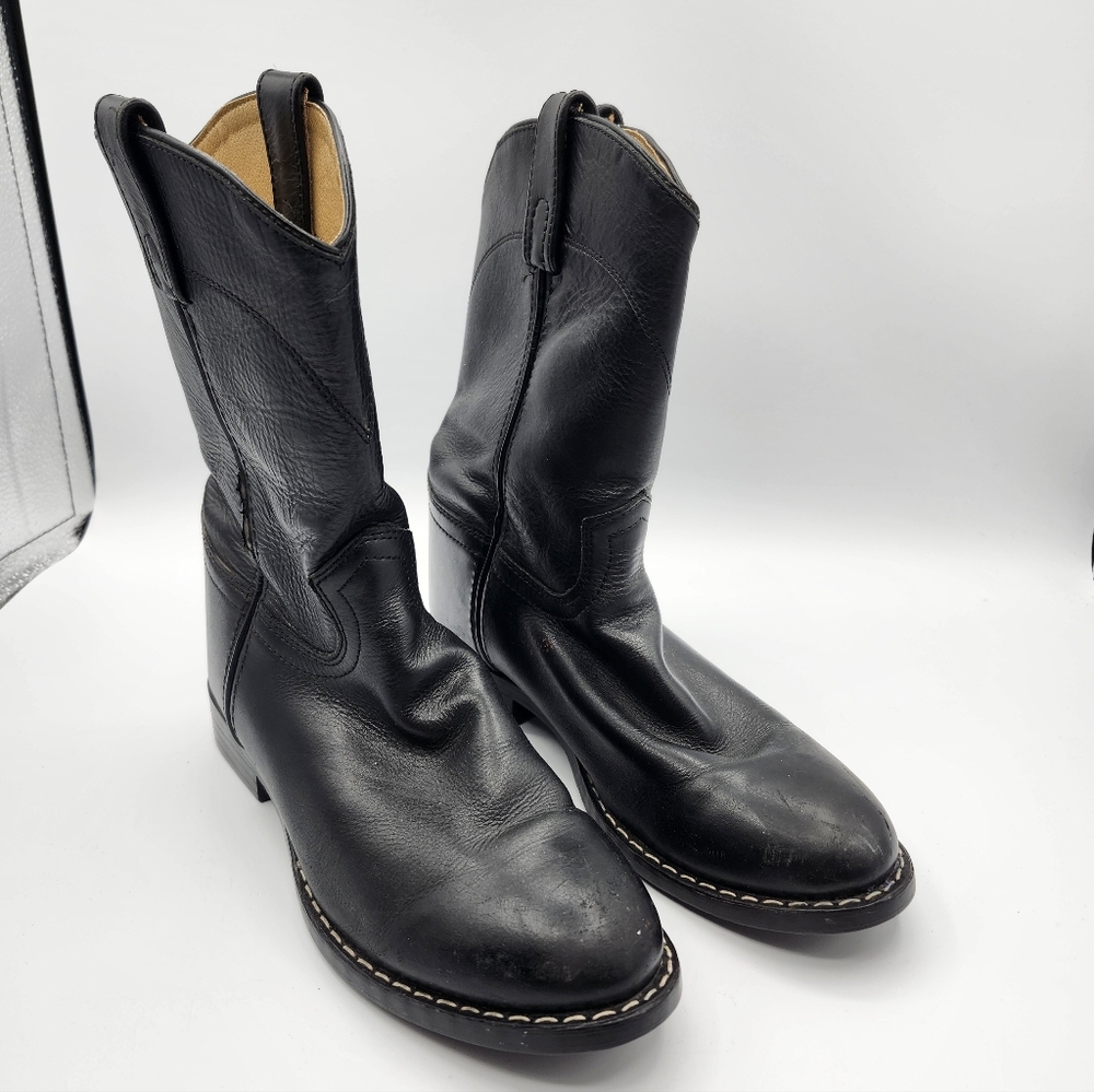 Smoky Mountain Kids Leather Cowboy Classic Black Boots Sz 3.5